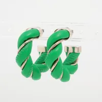 ボッテガヴェネタ ツイスト 925×革 ピアス(両耳用) シルバー×グリーン