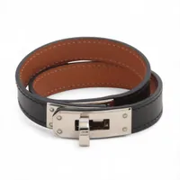 エルメス ケリードゥブルトゥール GP×革 ブレスレット □P:2012 シルバー×ブラック