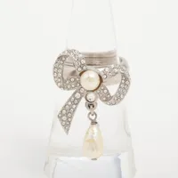 シャネル リボン GP×ラインストーン×フェイクパール リング C20A シルバー