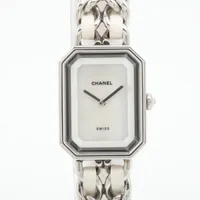 シャネル プルミエールL SS×革 QZ ホワイトシェル文字盤