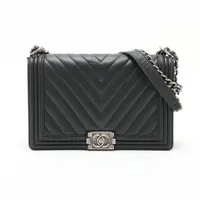 シャネル ボーイシャネル28 ラージ ラムスキン ブラック ガンメタリック金具