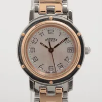 エルメス クリッパー CL4.221 SS×GP QZ ピンクシェル文字盤