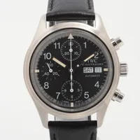 IWC フリーガー クロノ IW370607 SS×社外革 AT ブラック文字盤