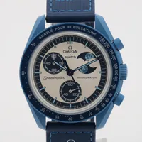 オメガ×スウォッチ ミッショントゥ ザ スーパーブルームーン SO33N700 CE×ナイロン QZ シルバー文字盤