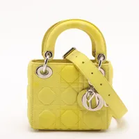 Christian Dior クリスチャンディオール カナージュ レザーチェーンウォレット ショルダーバッグ イエロー クリスチャンディオール カナージュ レザー チェーンウォレット ピンク