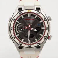 カシオ エディフィス SS×カーボン×革 ソーラー ブラック文字盤
