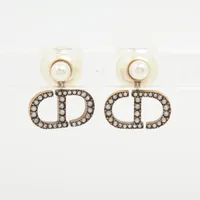 ディオール Dior Tribales  ディオール トライバル GP×ラインストーン×フェイクパール ピアス(両耳用) ゴールド