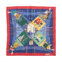 エルメス カレ90 LE CARNAVAL DE VENISE ベニスのカーニバル シルク スカーフ レッド×ブルー