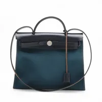 エルメス エールバッグジップPM トワルミリタリー ブルー シルバー金具
