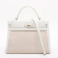 エルメス ケリー32 ルトゥルネ トワルアッシュ ホワイト シルバー金具