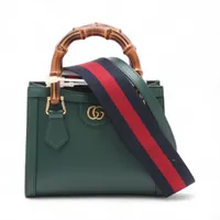 グッチ バンブー ダイアナ レザー 2WAYハンドバッグ グリーン
