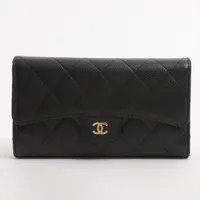 シャネル マトラッセ キャビアスキン ブラック ゴールド金具
