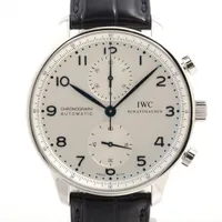 IWC ポルトギーゼ クロノグラフ IW371446 SS×革 AT シルバー文字盤