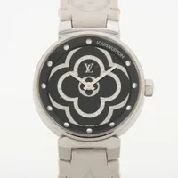 ルイ・ヴィトン タンブール QA018 SS×革 QZ ブラック文字盤