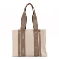 クロエ ウッディ ミディアム キャンバス トートバッグ ベージュ