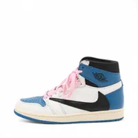 ナイキ×トラヴィス・スコット×フラグメント AIR JORDAN 1 RETRO HIGH OG SP レザー ハイカットスニーカー 24.5cm ブルー×ホワイト