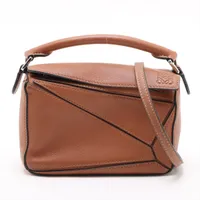 ロエベ ミニパズルバッグ レザー 2WAYハンドバッグ ブラウン