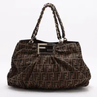 フェンディ ミア ズッカ キャンバス チェーントートバッグ ブラウン