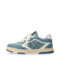 グッチ リウェブ デニム×レザー スニーカー 10 1/2 ブルー×ホワイト