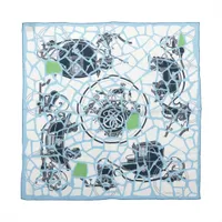 エルメス カレ70 PUZZLE コットン×シルク スカーフ ブルー
