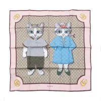 グッチ×ヒグチユウコ GGスプリーム 848288 シルク スカーフ ベージュ×ピンク