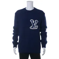 ルイ・ヴィトン LVロゴ ウール×ナイロン ニット 20AW L ブルー
