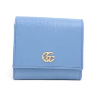 グッチ ダブルG 598587 PVC×レザー コンパクトウォレット ブルー×ピンク