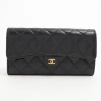 シャネル マトラッセ キャビアスキン ブラック ゴールド金具