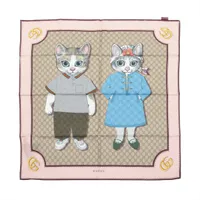 グッチ×ヒグチユウコ GGスプリーム 848288 シルク スカーフ ベージュ×ピンク