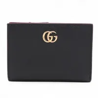 グッチ ダブルG 772738 レザー コンパクトウォレット ブラック×ボルドー