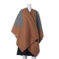 エルメス カシミヤ×シルク ケープ サイズ表記なし グレー×ブラウン